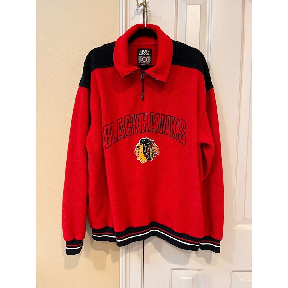 Vintage NHL Chicago Blackhawks Fleece Jacket Mirage 90s Quarter Zip Red Size XL